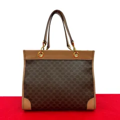 極 美品 CELINE セリーヌ ヴィンテージ マカダム ブラゾン トリオンフ 柄 レザー 本革 ハンドバッグ トートバッグ ブラウン 45526