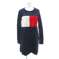 トミーヒルフィガー TOMMY HILFIGER スウェットワンピース ひざ丈 XS 紺 ネイビー 長袖 ラウンドネック ブロックカラー /NL ■GY61