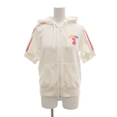 アディダス adidas パーカー フーディー M 白 ホワイト 半袖 ジップアップ ロゴ刺繍 スリーライン /NU ■GY60