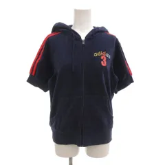 アディダス adidas パーカー フーディー L 紺 ネイビー 半袖 ジップアップ ロゴ刺繍 側章 /NU ■GY60