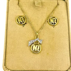 NINA RICCI ニナリッチ ロゴモチーフ ラインストーン ネックレス + イヤリング両耳　2点まとめ ペンダント　ゴールド