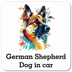 Dog in car German Shepherd ジャーマンシェパード Dタイプ ポップアート風 カーサイン 車 マグネットステッカー 犬 マグネット 強力 13x13cm 正方形 ドラレコステッカー 屋外 防水