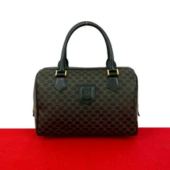 極 美品 CELINE セリーヌ ヴィンテージ マカダム ブラゾン ロゴ 柄 レザー 本革 ハンドバッグ ミニ ボストンバッグ ブラック 20751