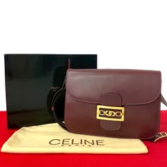 極 美品 保存箱 袋付き CELINE セリーヌ ヴィンテージ ロゴ 金具 カーフ レザー 本革 セミ ワン ショルダーバッグ ボルドー 35930