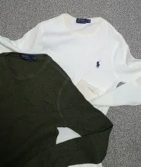 ポロ ラルフローレン ワッフル 長袖 Tシャツ 白 オリーブ 2枚 S 80