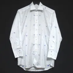 美品 クリーニング済 ETRO エトロ ストライプ柄 シマウマ×フラワー柄 長袖シャツ 38サイズ ホワイト ブルー メンズ 古着 中古 USED