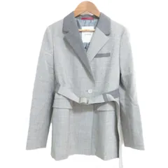 未使用 LOVELESS ラブレス ベルト付き チェック柄 ブロッキング シングルテーラードジャケット コート 34 グレー レディース 古着 中古 USED