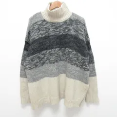 良品 CLANE クラネ GRADATION BORDER WIDE KNIT TOPS ハイネック オーバーサイズ ニット プルオーバー サイズ1 グレー×アイボリー レディース 古着 中古 USED