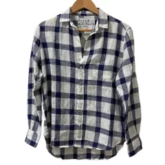 美品 22SS Frank&Eileen フランクアンドアイリーン Eileen スキッパーリネン 長袖 シャツ ブロックチェック XXS ブルー×ホワイト メンズ 古着 中古 USED