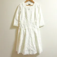 良品 TO BE CHIC トゥービーシック 七分袖 ひざ丈 フロントジップ エンブロイダリーレース ワンピース サイズ42 ホワイト レディース 古着 中古 USED