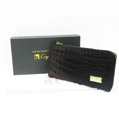 極美品 LEATHER JEWELS レザー ジュエルズ クロコダイル型押しレザー L字ファスナー 長財布 ウォレット ブラック レディース 保存袋 箱付き LF005-08-0206⑧のサムネイル