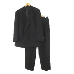 HAUPT ハウプト 日本製 ブラックフォーマル ダブル スーツ 冠婚葬祭 礼服 ウール セットアップ M-L BE5 黒 ブラック