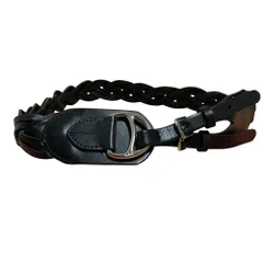 美品 Ralph Lauren ラルフローレン デザインメッシュ レザーベルト サイズM ブラック レディース 古着 中古 USED