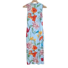 アリスオリビア ワンピース サイズ2 M レディース - ライトブルー×グリーン×マルチ クルーネック/ノースリーブ/ひざ丈/花柄