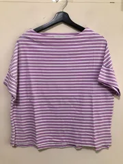 31662  NANO universe（ナノ・ユニバース） ボーダーワイドドロップTシャツ　F　ラベンダー