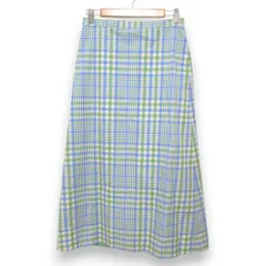 美品 DRAWER ドゥロワー A-line skirt チェック柄 Aライン ミモレ丈スカート サイズ38 ライトブルー×グリーン レディース 古着 中古 USED