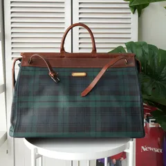 ラルフローレン チェック柄 PVC トラベルバッグ ボストンバッグ グリーン / ブラウン