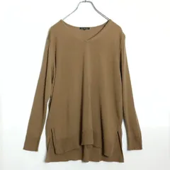 23区★長袖Vネックセーター ハイゲージニット 大きいサイズ46 茶系 ウール100！無地 薄手 z17712