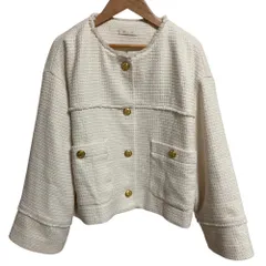 美品 23SS LOUNGEDRESS ラウンジドレス ツイード ノーカラージャケット F ホワイト レディース 古着 中古 USED