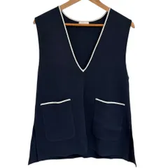 美品 23SS TOMORROWLAND Ballsey トゥモローランド ボールジー ミラノリブ Vネック チュニック ベスト S ネイビー レディース 古着 中古 USED