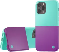 G550609 campino iPhone 13 Pro Max ケース OLE stand ーU スタンド機能 抗菌 耐衝撃 レンズ保護 背面 フラット 動画 マット アクア ブルー ×ロイヤル パープル 青