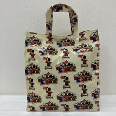 9391　Harrods　ハロッズ　トートバッグ　ハンドバッグ　PVC　コーティング　レディース　サブバッグ　アイボリー　イギリス　英国　鼓笛隊　くま　テディベア　国旗