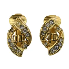 良品 Christian Dior クリスチャンディオール ヴィンテージ CD ラインストーン イヤリング ゴールドカラー レディース 古着 中古 USED