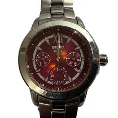 美品 SEIKO セイコー SS ソーラー アナログ 腕時計 ウォッチ V14J-0BC0 シルバーカラー ボルドー レディース 古着 中古 USED