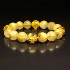 商売繁盛をもたらす数珠 12ミリ 風水神 皇帝龍 本水晶 ゴールド タイチンルチル シトリンクラック ブレス 開運 お守り効果 に ギフト ryub54 / 誕プレ 魔除け 運気向上 お揃い プレゼント お祝 高品質 / 京海堂 天然石の卸　京の蔵