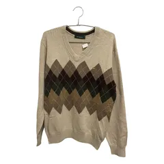 Golden Bear 普通生地　汚れ傷みなし　メンズ　ベージュにダイヤ柄Vネックセーター　サイズL