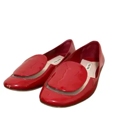 MIU MIU ミュウミュウ パテントレザー フラットパンプス シューズ サイズ35 約22.5cm レッド  レディース 古着 中古 USED