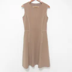 良品 FOXEY フォクシーニューヨーク レトロガーリー ノースリーブ ドレスワンピース 30821 サイズ38 ベージュ レディース 古着 中古 USED