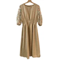 美品 FRENCH PAVE フレンチパヴェ シアースリーブ フレアワンピース ベージュ レディース 古着 中古 USED