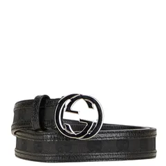グッチ GGキャンバス インターロッキングG ベルト 80.32 114874 ブラック シルバー キャンバス レザー レディース GUCCI【227-26044】
