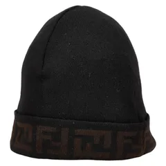 フェンディ ズッカ ニットキャップ ニット帽 ブラック ブラウン ウール レディース FENDI【214-26945】