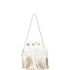 ジェイアンドエムデヴィッドソン カーニバルL フリンジ ワンショルダーバッグ ハンドバッグ ホワイト レザー レディース J&M Davidson【1-0227808】