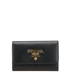 プラダ キーケース 4連 ブラック ゴールド レザー レディース PRADA【234-28129】