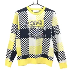 ルコックゴルフ セーター イエロー×ネイビー×白 ブロックチェック ニット  レディース L ゴルフウェア le coq sportif