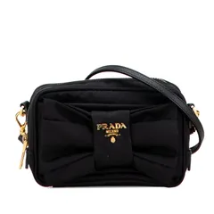 プラダ ロゴ リボン ショルダーバッグ ポーチ ブラック ナイロン レディース PRADA【1-0228666】