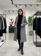 新品タグ付き　ダブルブレスト ロングコート　黒　白　チェック柄　Sサイズ