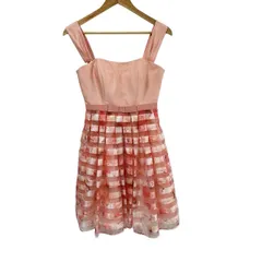 aimer(エメ) ドレス サイズ9 M レディース美品  - ピンクベージュ×ライトピンク×マルチ ノースリーブ/ひざ丈/花柄/リボン