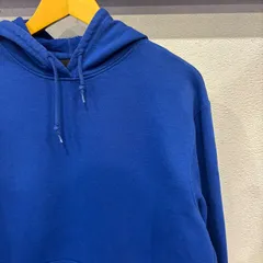 古着 L パーカー adidas アディダス 無地 青 フード 前ポケット