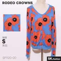 美品 RODEO CROWNS トップス フラワープリント Vネック 長袖 前開き ニットカーディガン