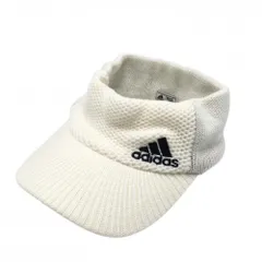 【美品】アディダス ニットサンバイザー 白×黒 ロゴ刺しゅう 内側汚れ   ゴルフウェア adidas