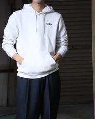 adidas mini logo hoodie white アディダス ミニ 刺繡 ロゴ ダメージ フーディ フーデッド パーカ 裏起毛 白 ホワイト系 M