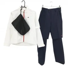 【新品】アディダス レインウェア(2WAYジャケット×パンツ) 白×ネイビー 裏地メッシュ 袖着脱可  レディース M/M ゴルフウェア adidas