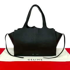 極 美品 袋付き CELINE セリーヌ トライフォールド レザー 本革 トートバッグ セミ ショルダーバッグ ハンドバッグ ブラック 07699