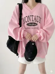 春)モンタVスリットスウェット(春新商品 Vネック スウェット 季節の変わり目 長袖Tシャツ オーバーサイズ