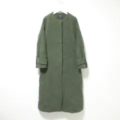 美品 UNITED TOKYO ユナイテッドトウキョウ バックチェック ノーカラー フレア ロングコート 0 グレー×グリーン レディース 古着 中古 USED