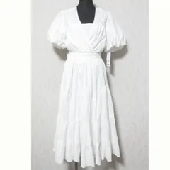 美品 SNIDEL スナイデル ティアードボリュームカシュクールワンピース 半袖 ロング フレアドレス SWFO217005 F ホワイト レディース 古着 中古 USED